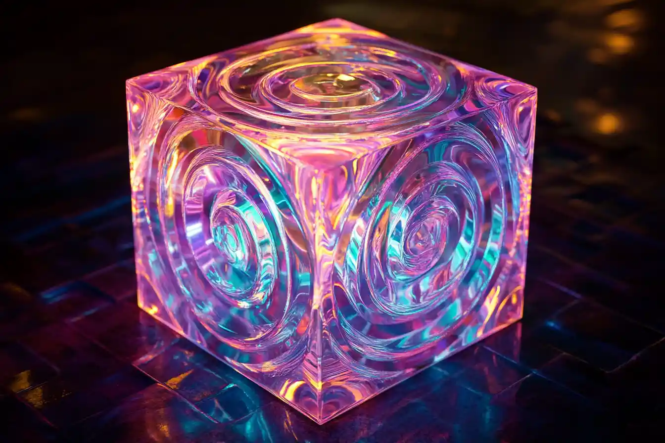 Futuristic glowing rubik cube in abstract mystical space