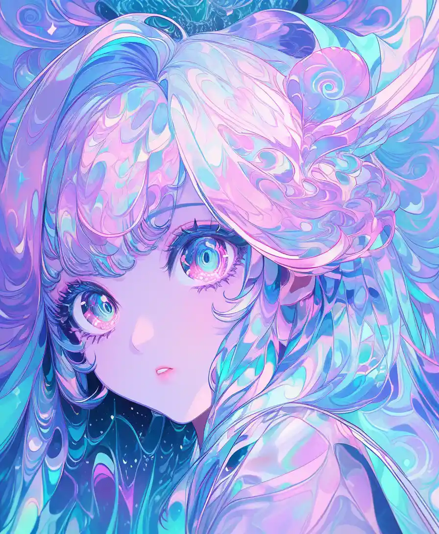 Dreamy anime woman with long hair in fantasy scene
