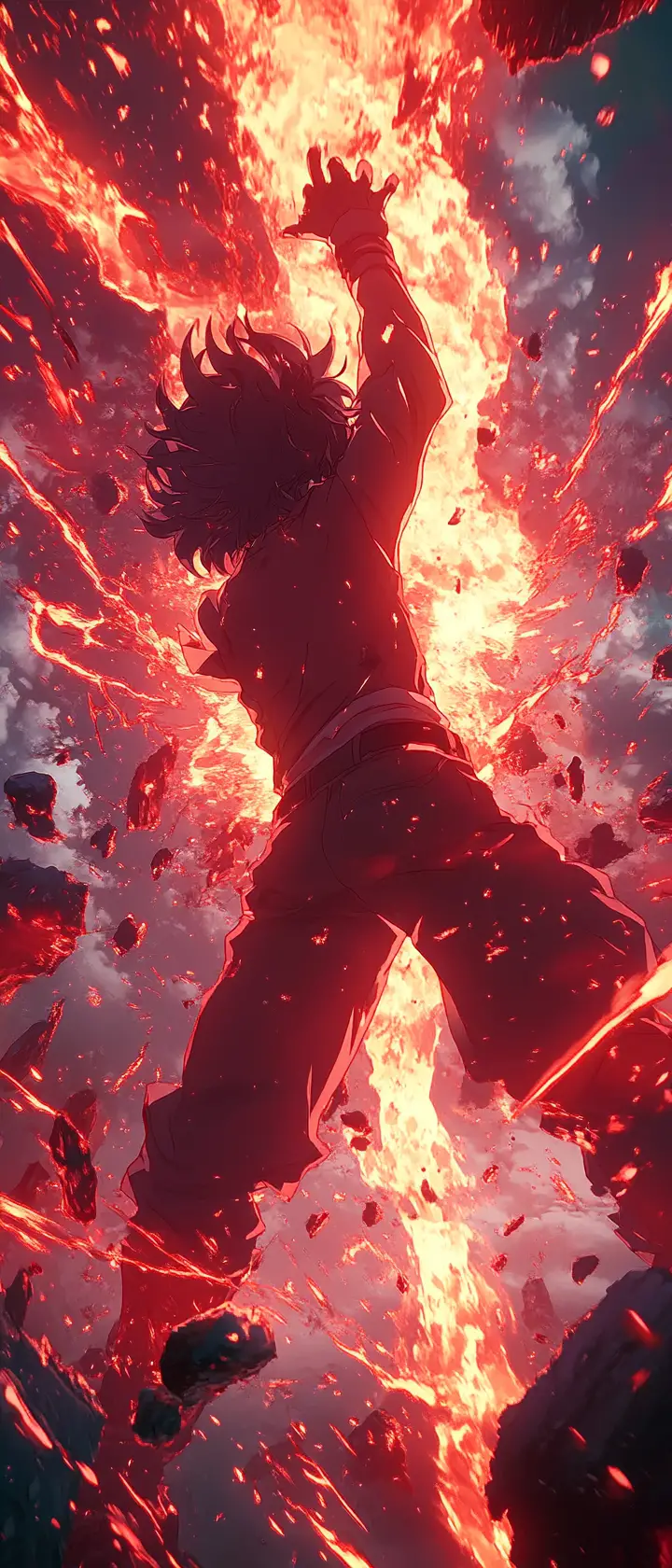Anime warrior unleashing power with glowing red aura
