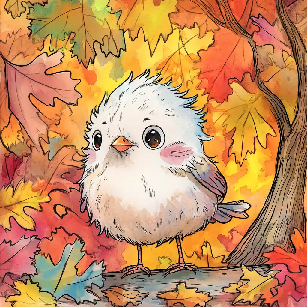 Niedlicher Aquarellspatz auf Zweig im herbstlichen Baum