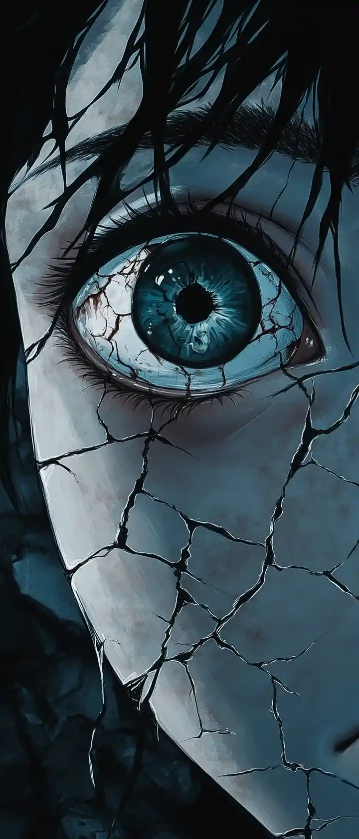Anime close up of a trembling horrified girl face