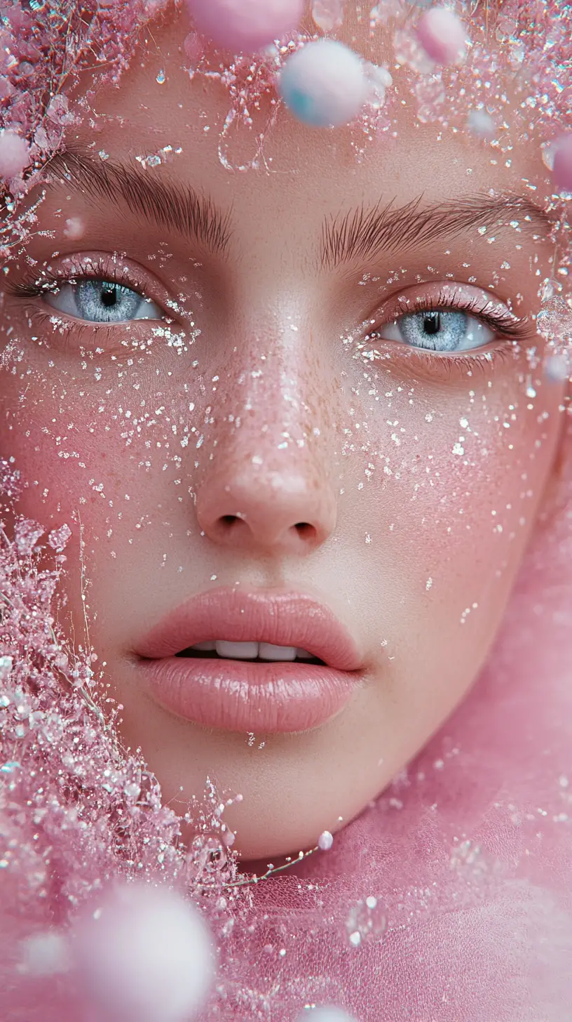 Dreamy ethereal fairy woman in a pastel candy world