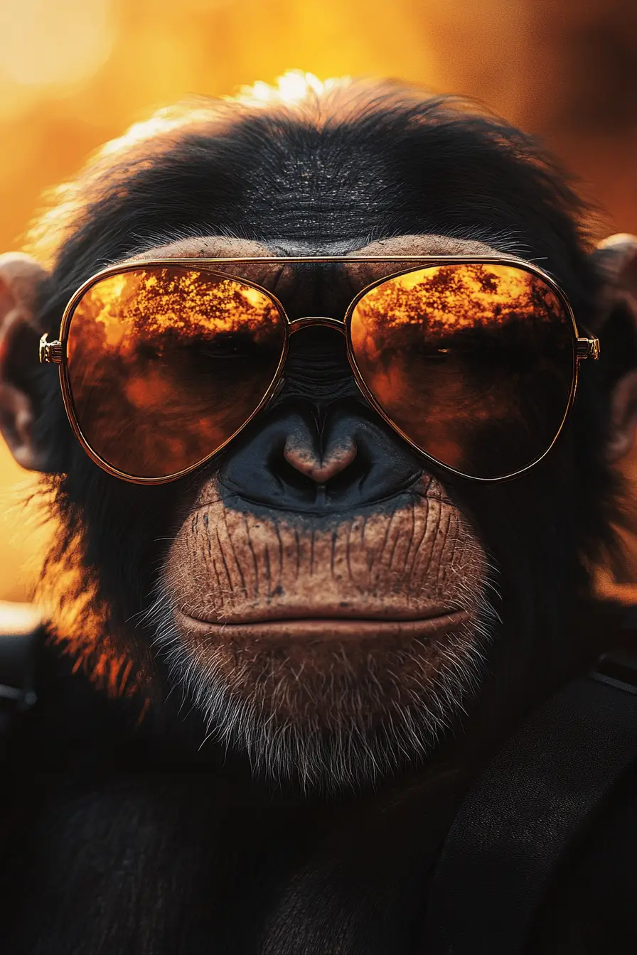 Anthropomorphic chimpanzee boss in aviator sunglasses