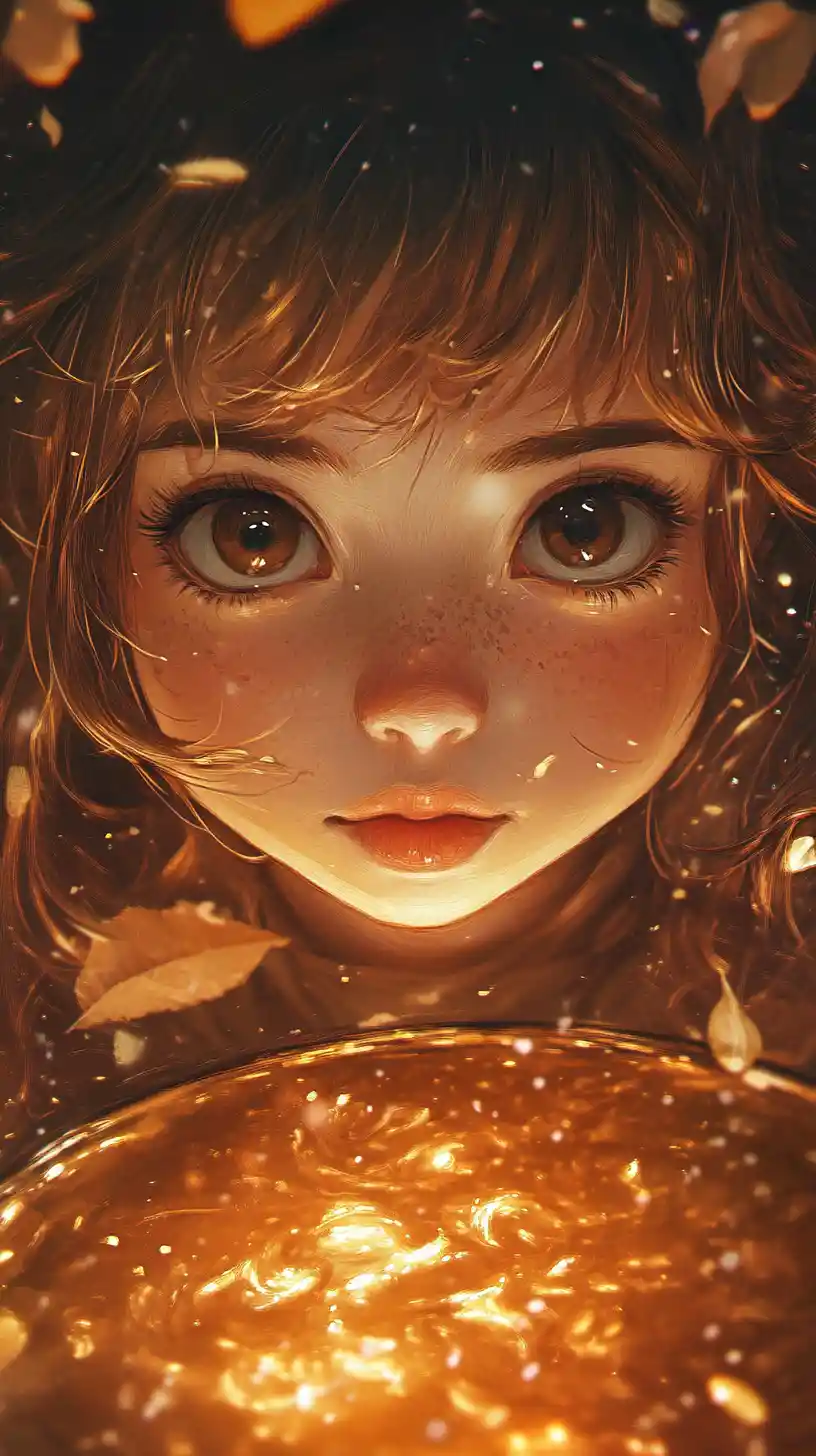 Anime illustration of warm golden light and pumpkin soup