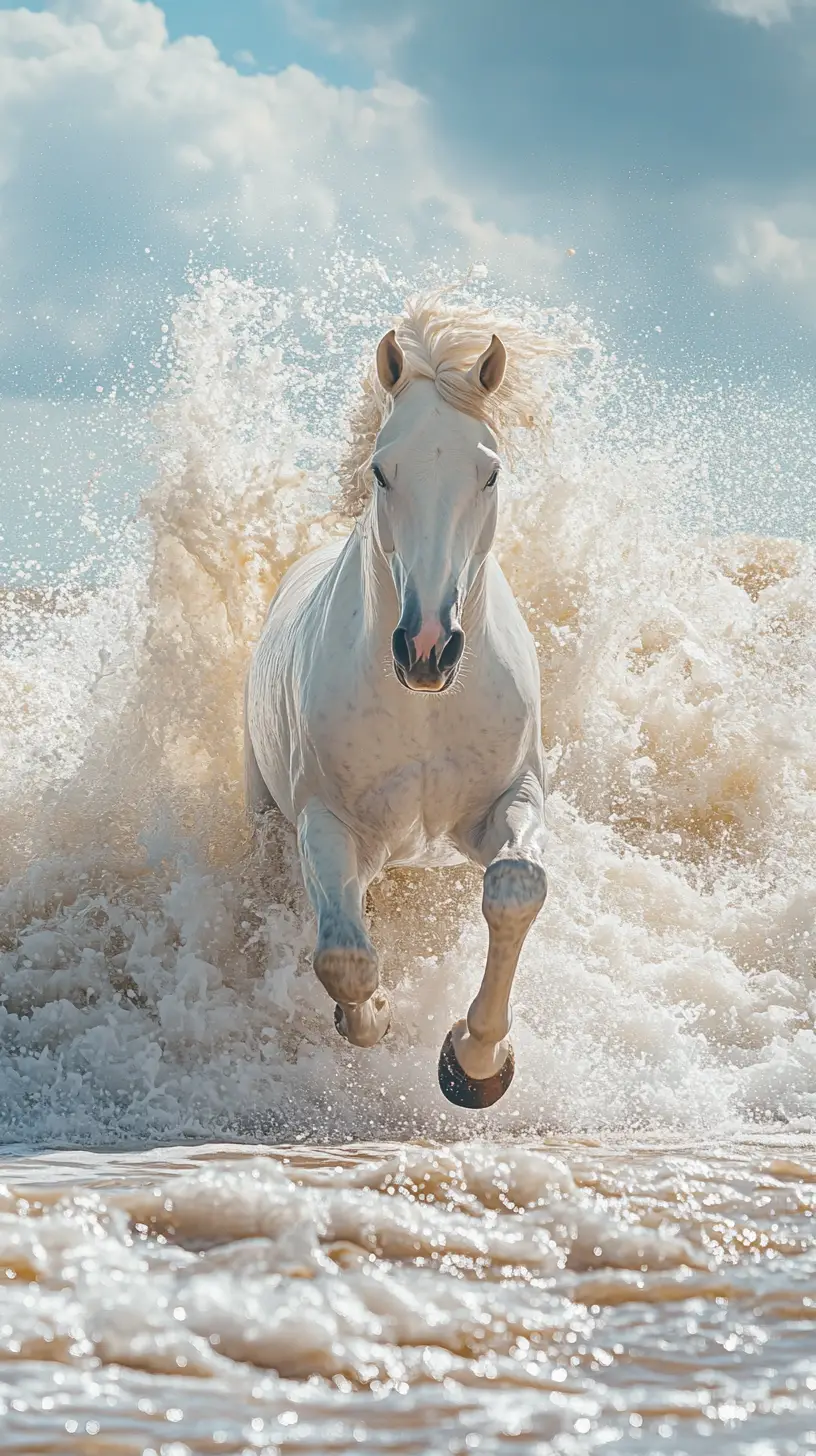 Foam Horse Spirit Emerging From Tropical Sea Waves