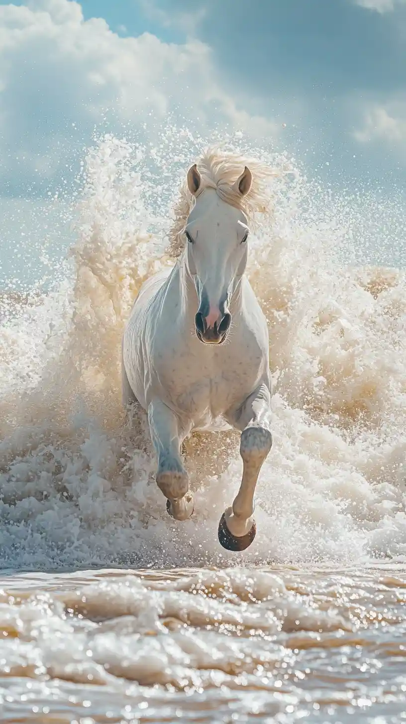 Foam Horse Spirit Emerging From Tropical Sea Waves