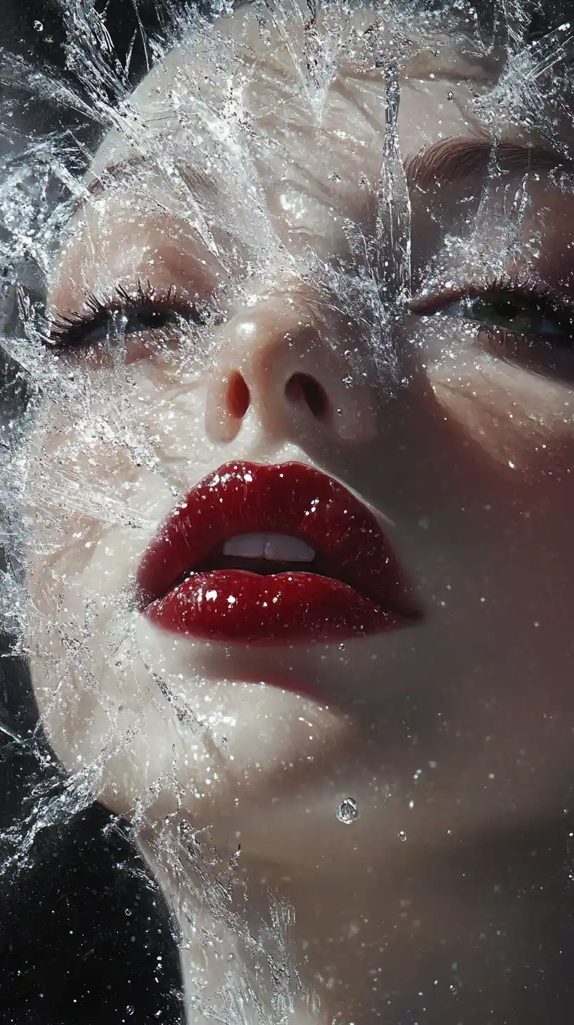 Ethereal ice crystal goddess portrait with dramatic light