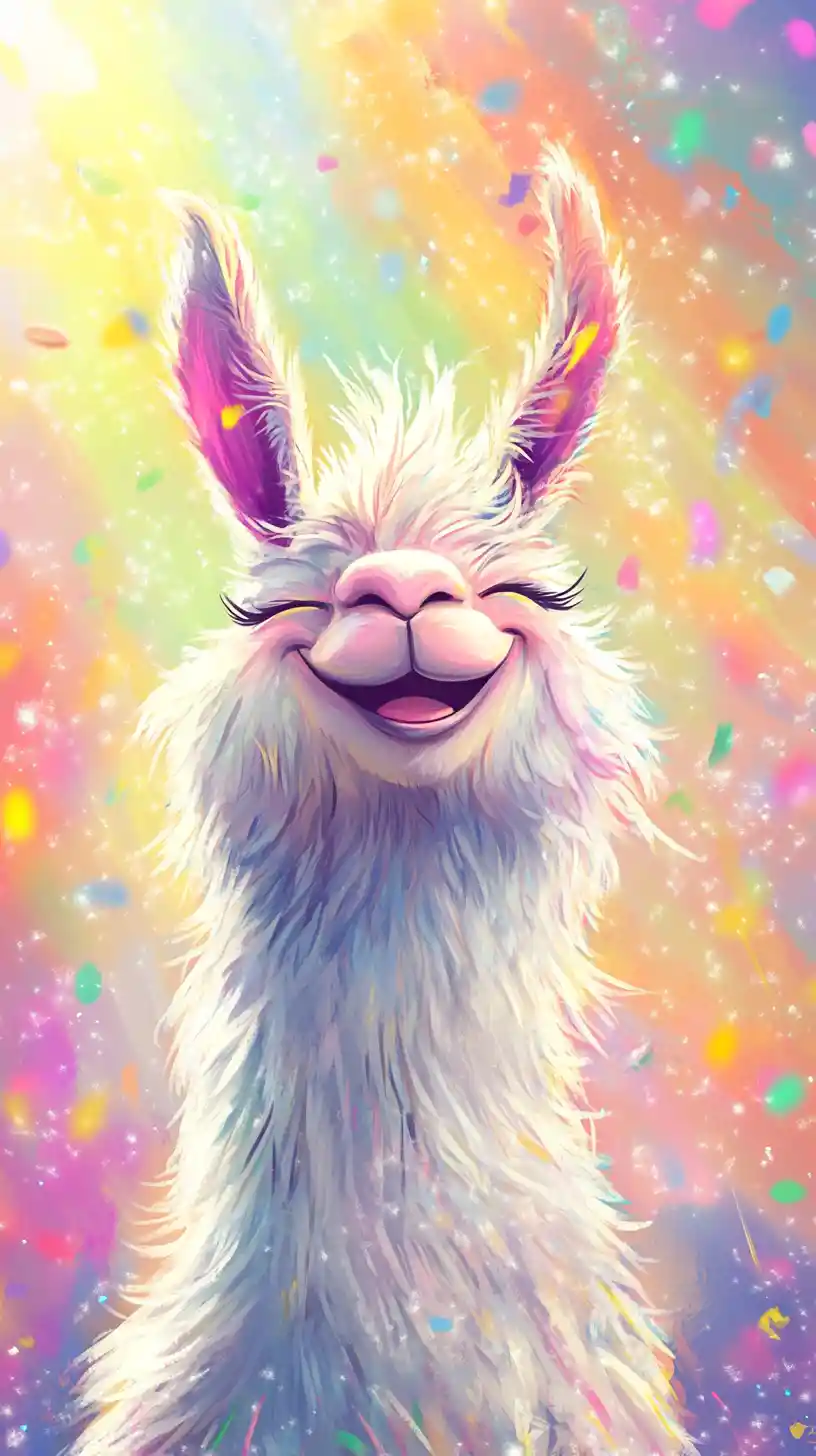 Happy cartoon llama in a pastel digital drawing