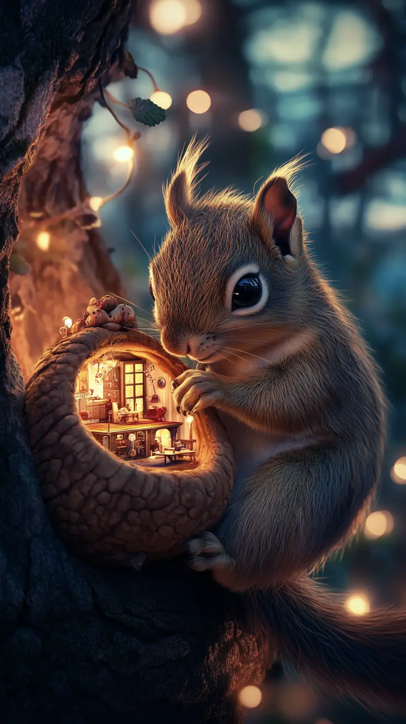 Curious Squirrel With Glowing Acorn Apartment Illustration
