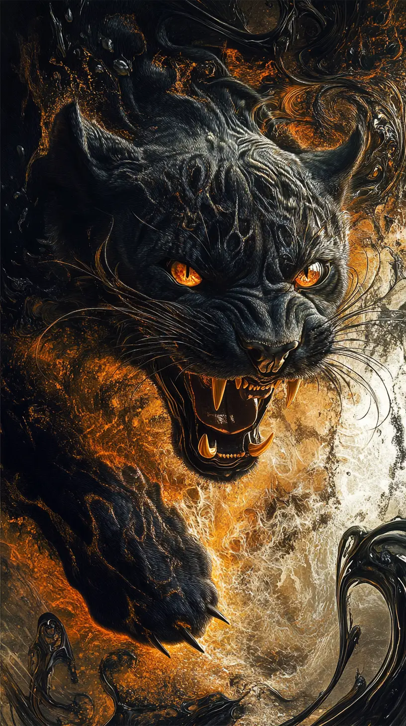 Surreal Panther Emerging From A Dark Twisted Abyss