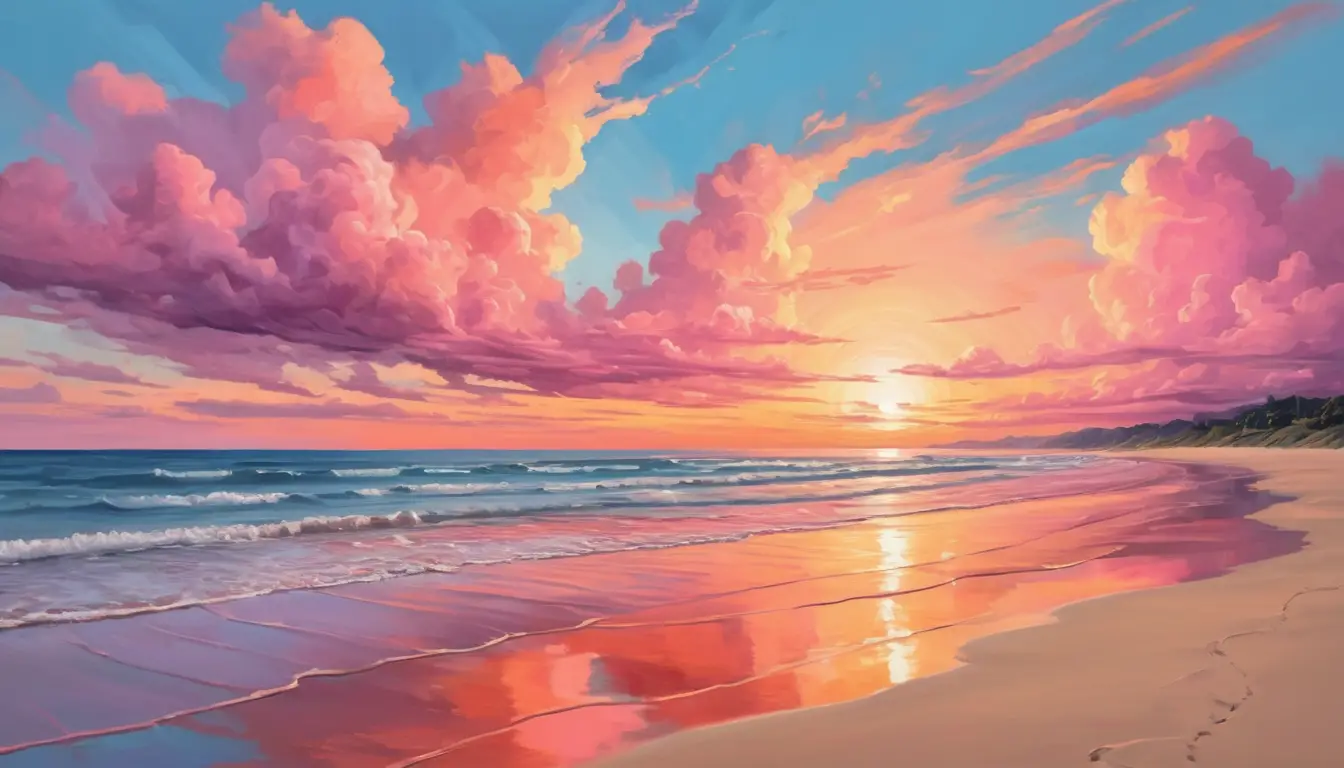 Peaceful sunset beach with calm ocean and clouds