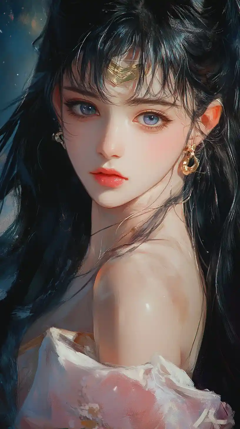 Confident anime cyber girl dancing in close up