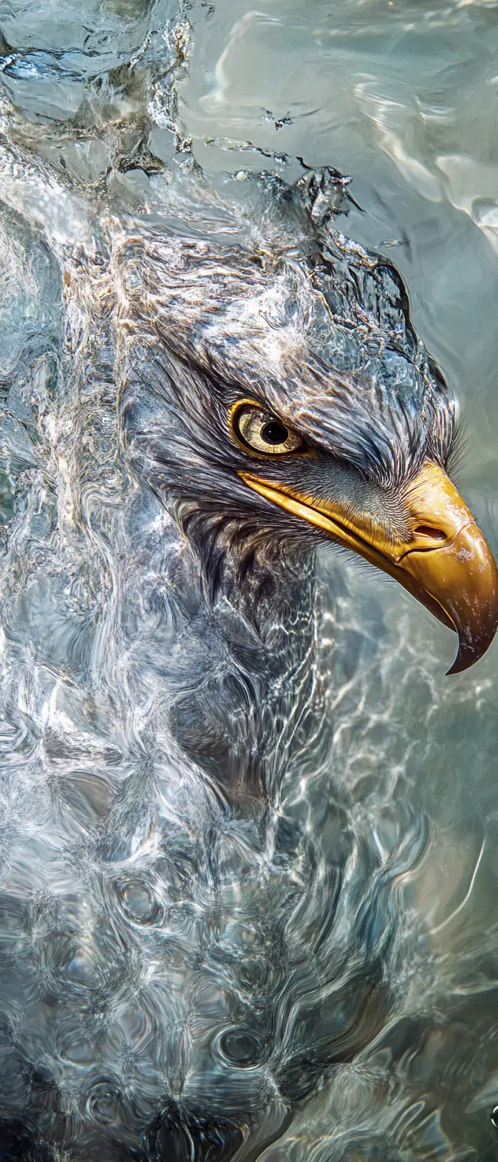 Eagle Sculpted From Flowing Clear Water Above Ocean Waves
