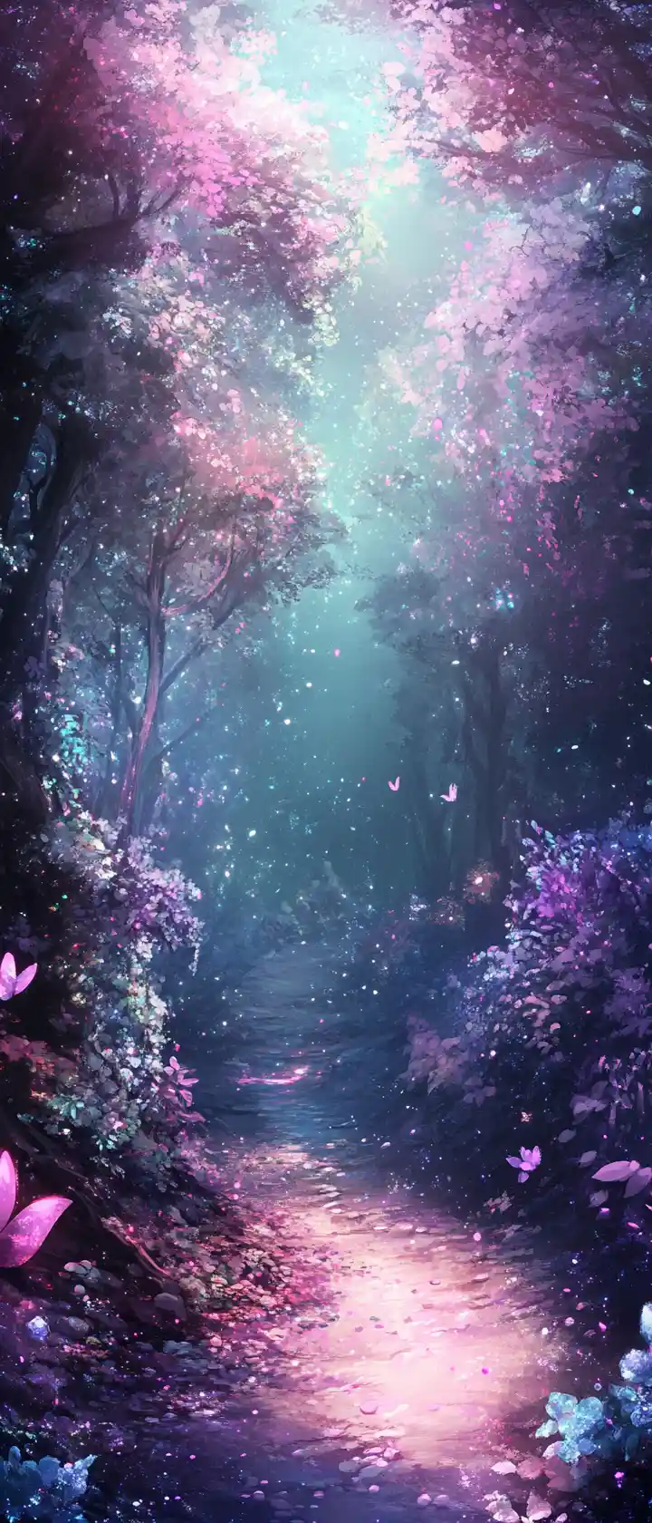 Dreamy Fantasy Landscape Illustration With Ethereal Holographic Glow