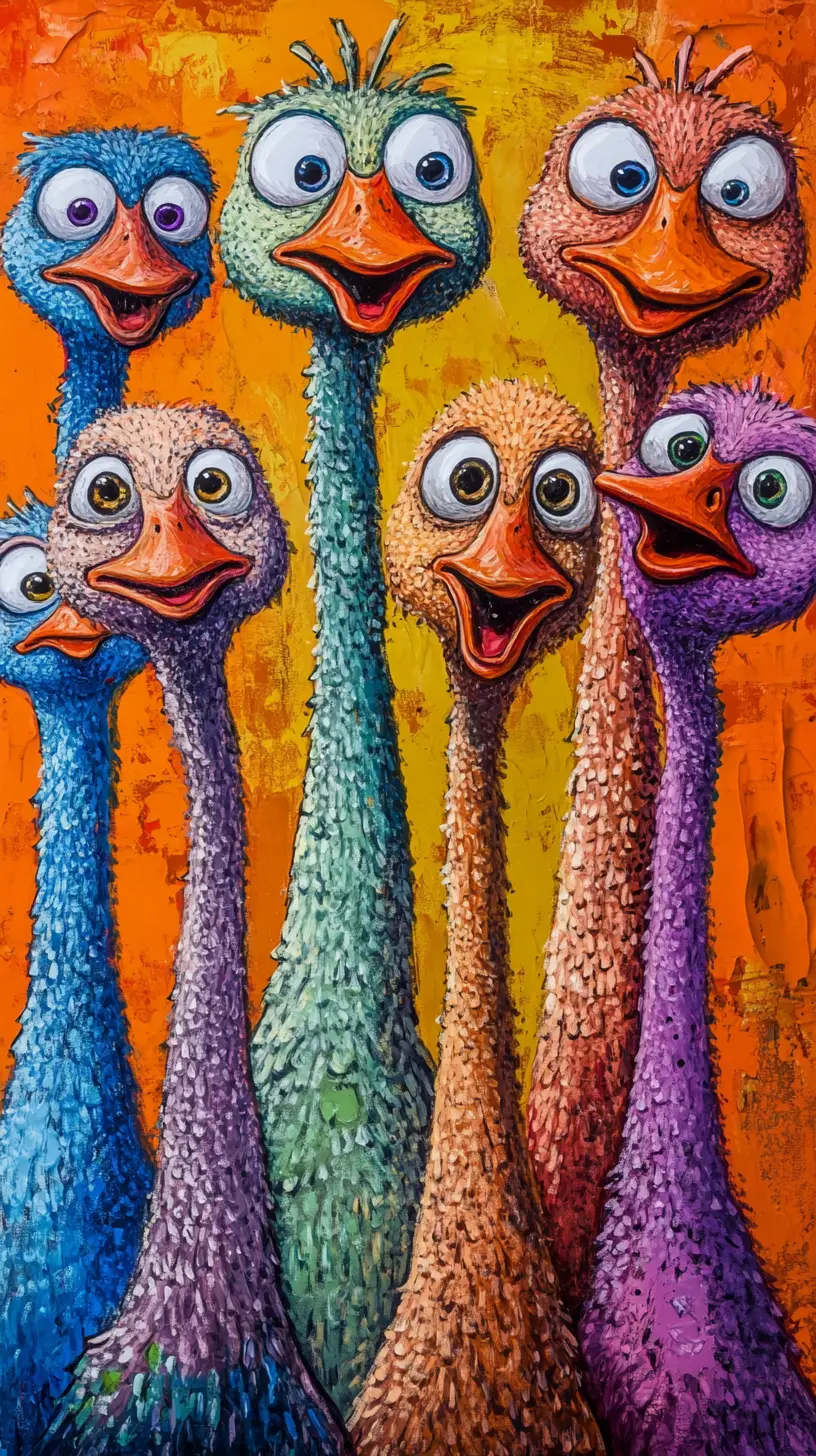 Curious Cartoon Geese Staring From All Sides Of Frame