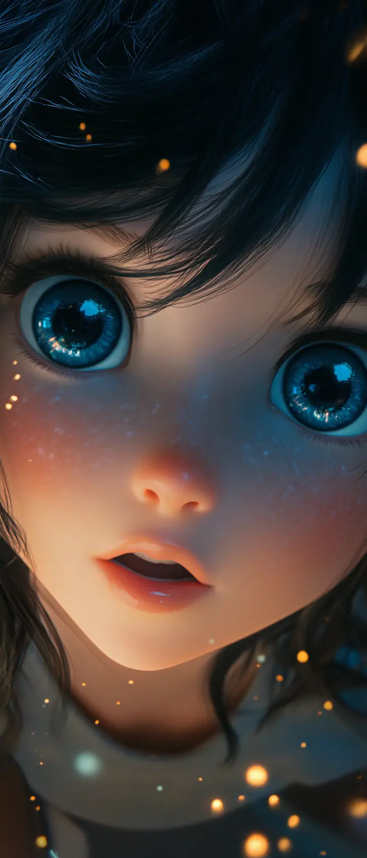 Anime girl close up with longing eyes in moonlight
