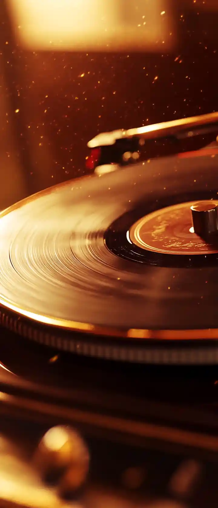 Anime close up of a spinning vintage record player