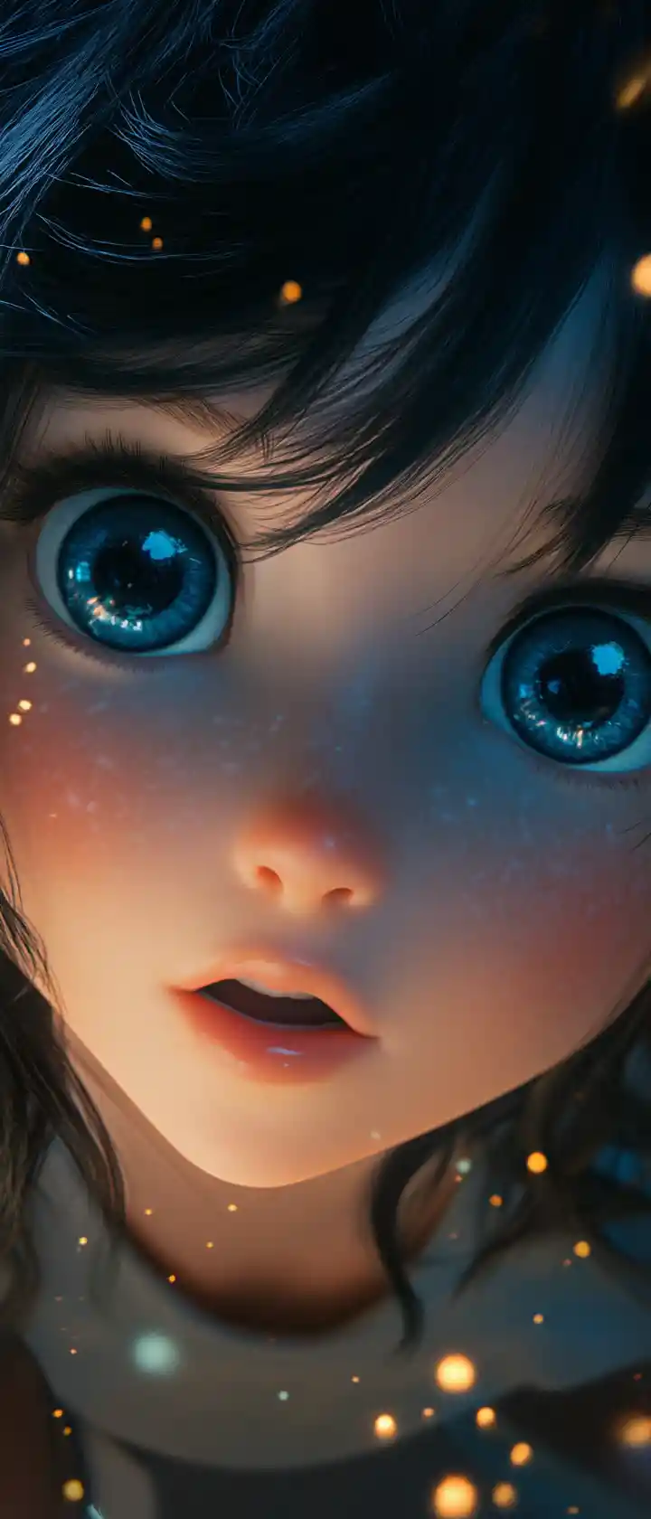 Anime girl close up with longing eyes in moonlight