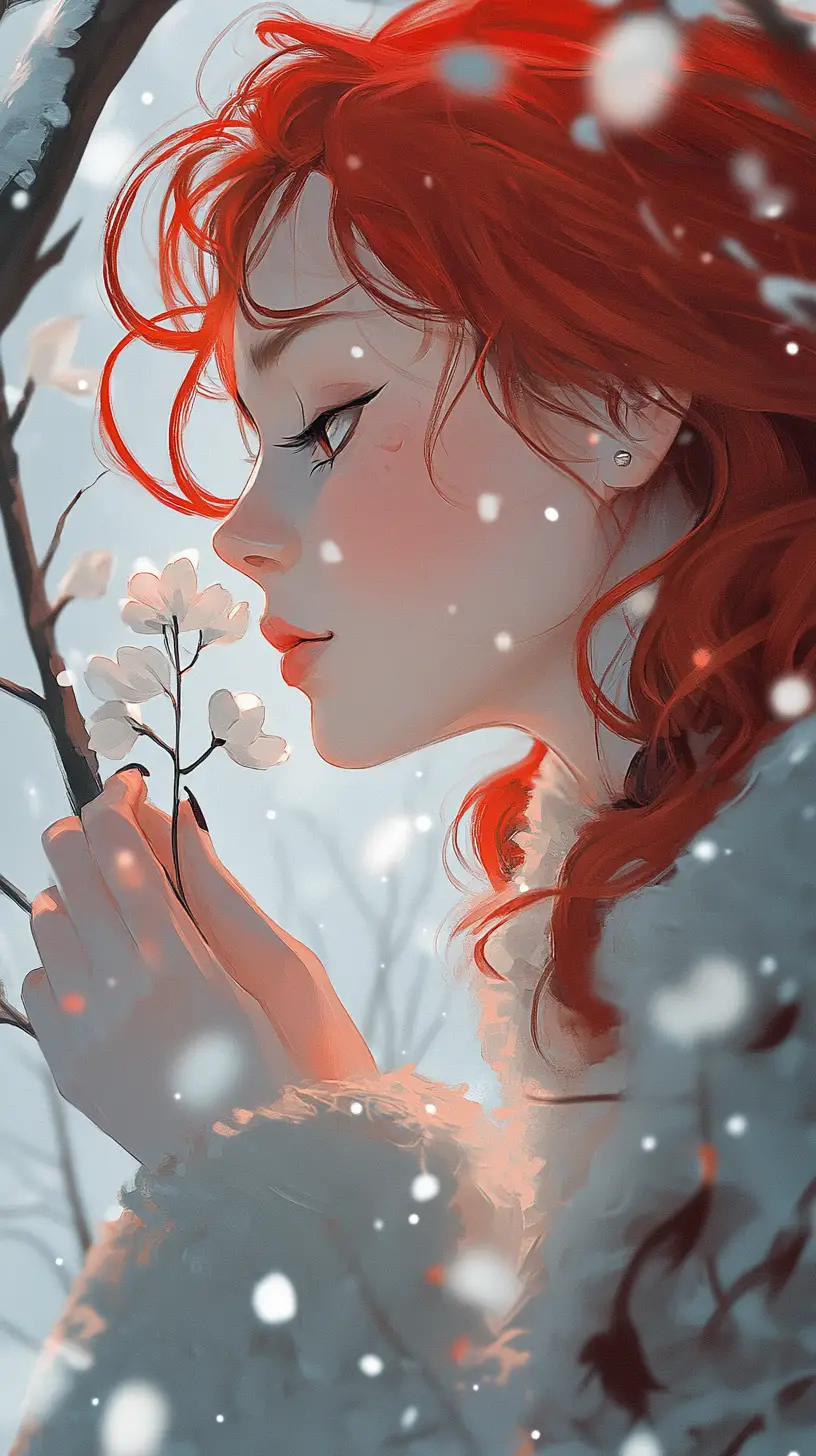 Red haired devil offering a flower to shy ghost
