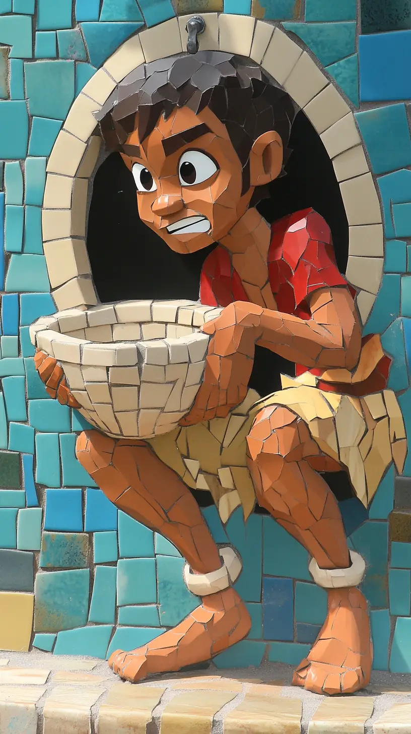 Madagascan sailor in a sad bathroom digital illustration
