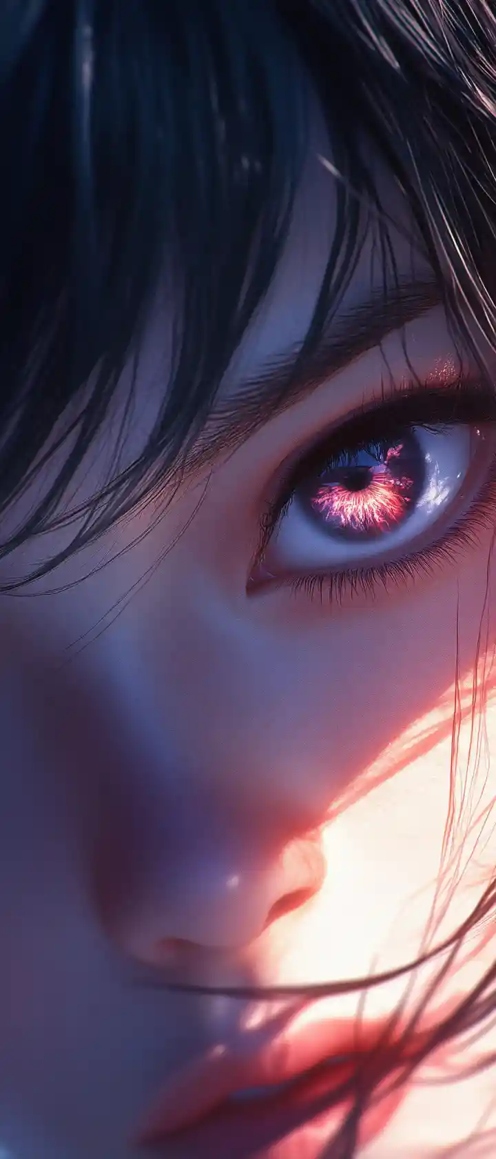Anime girl close up in soft glowing moonlight