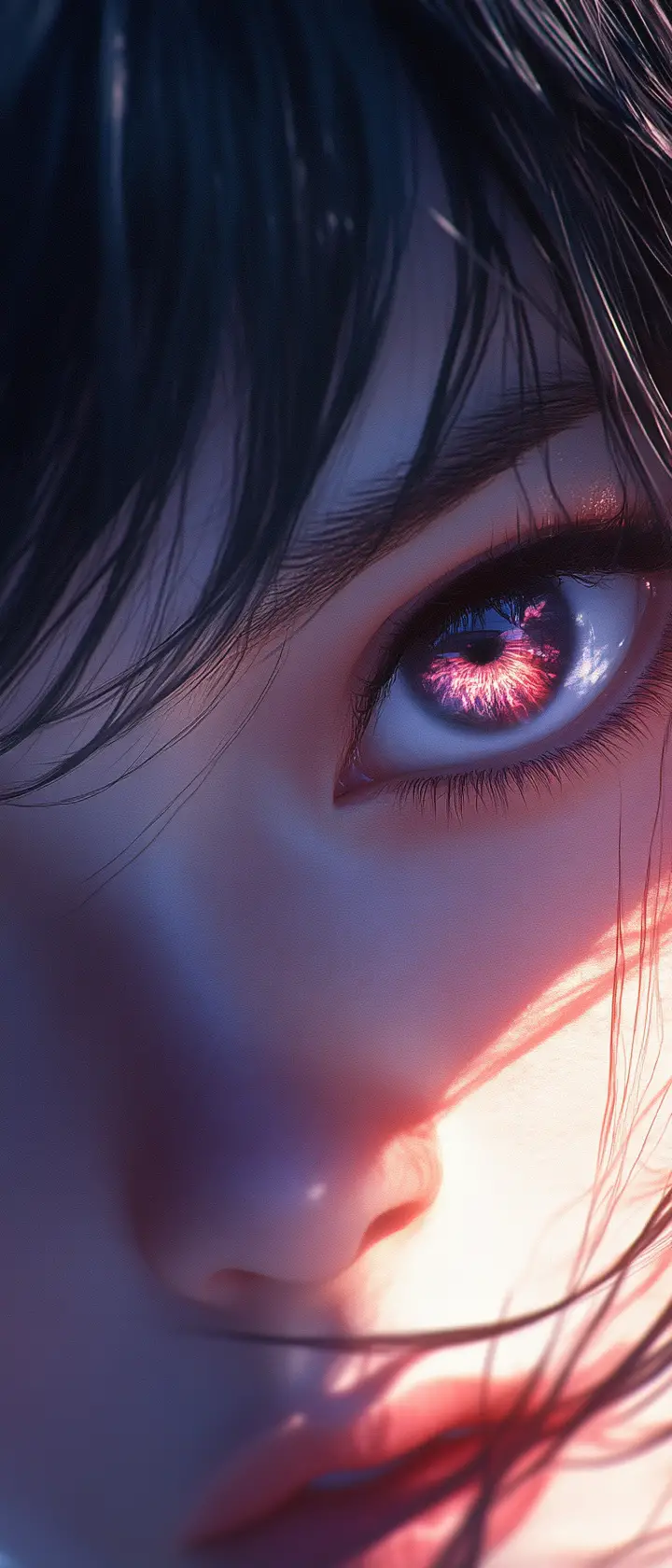 Anime girl close up in soft glowing moonlight