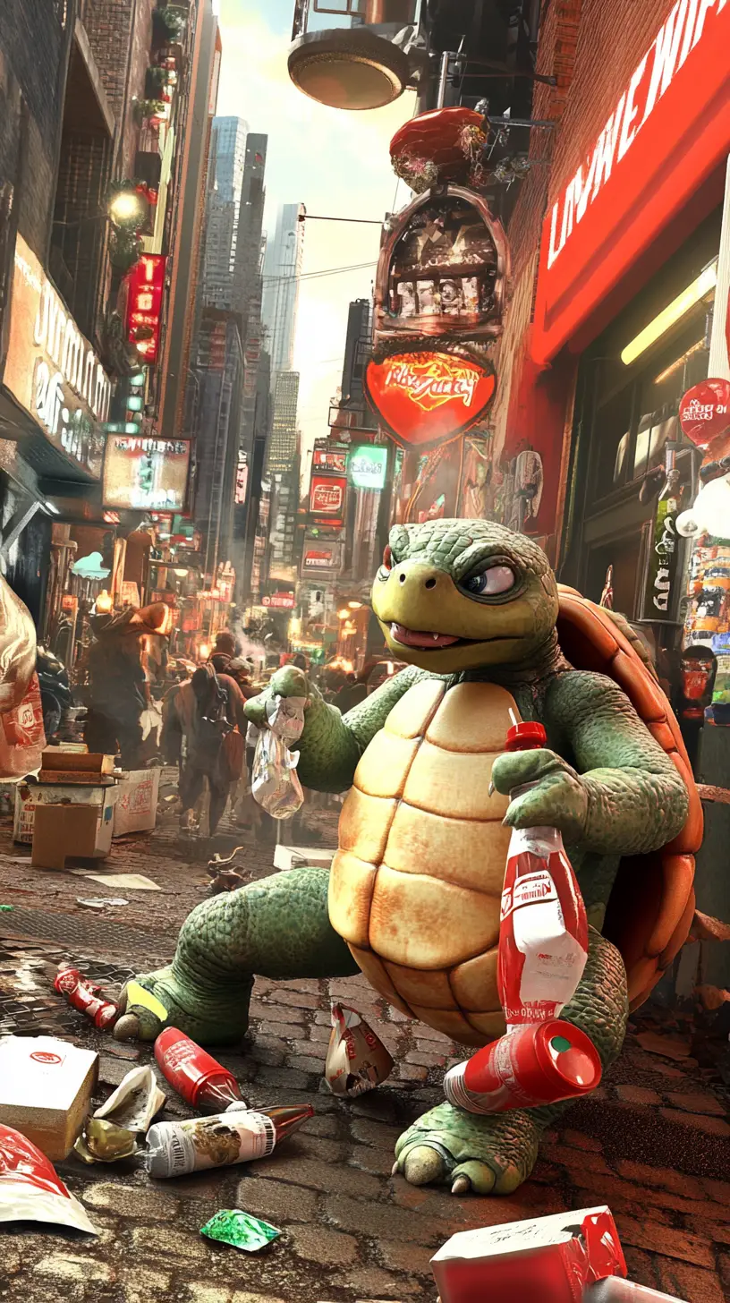 Anthro Turtle In Neon Alleyway Political Cartoon Illustration