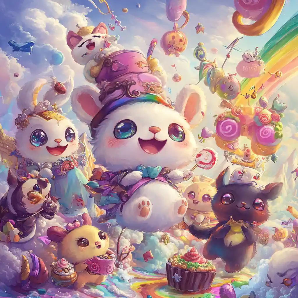 Chibi Cat Pirate In A Colorful Candy Fantasy Meadow