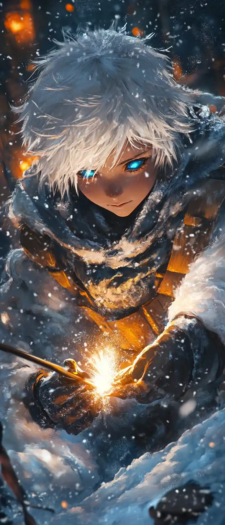 Anime-Eisbärenjunge schmiedet ein leuchtendes Amulett