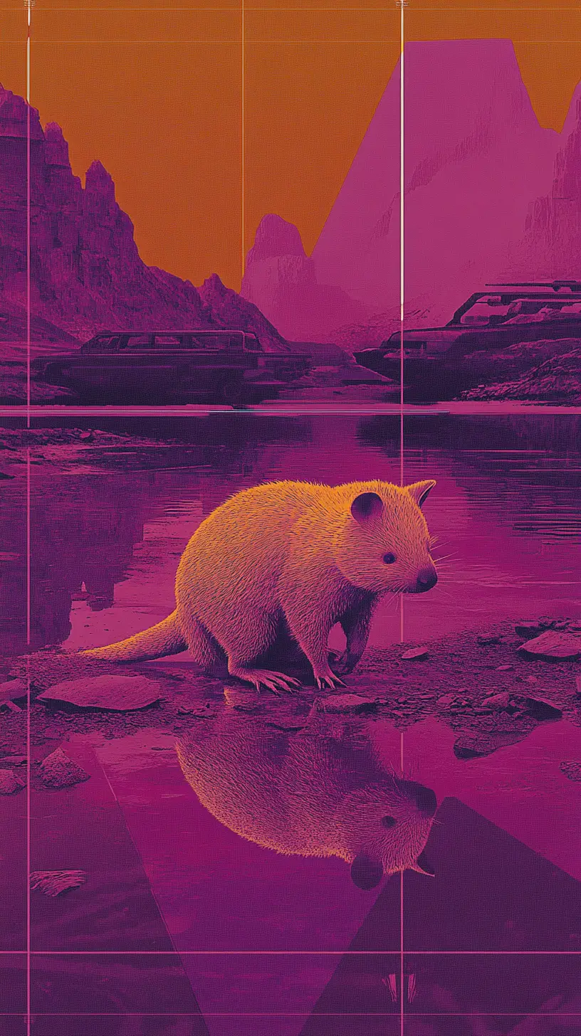 Wombat In A Symbolic Car Along A Quiet Shoreline
