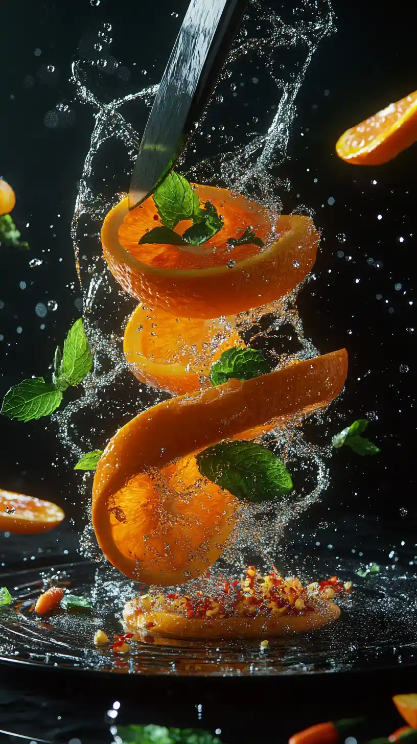 Floating watermelon slices with splashing water and knife