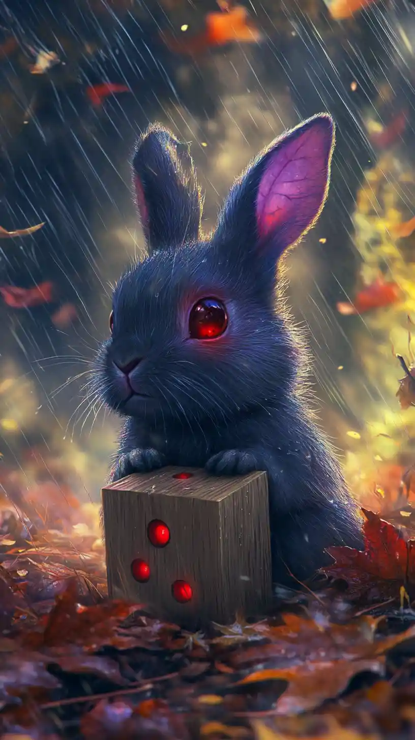 Domino su Foglie d'Autunno con Conigli Viola Striscianti