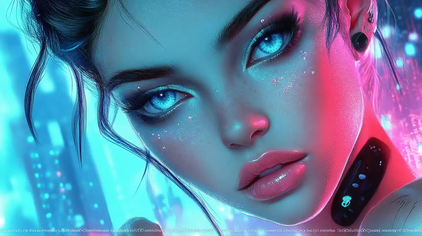 Retro futuristic pin up woman in colorful fantasy art