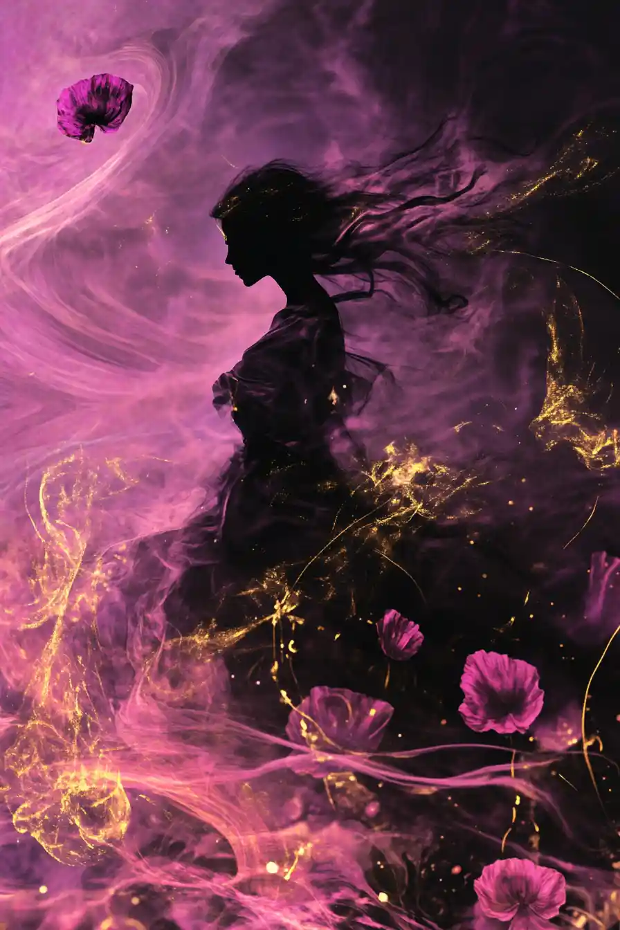 Ethereal human silhouette drifting in cosmic fantasy space