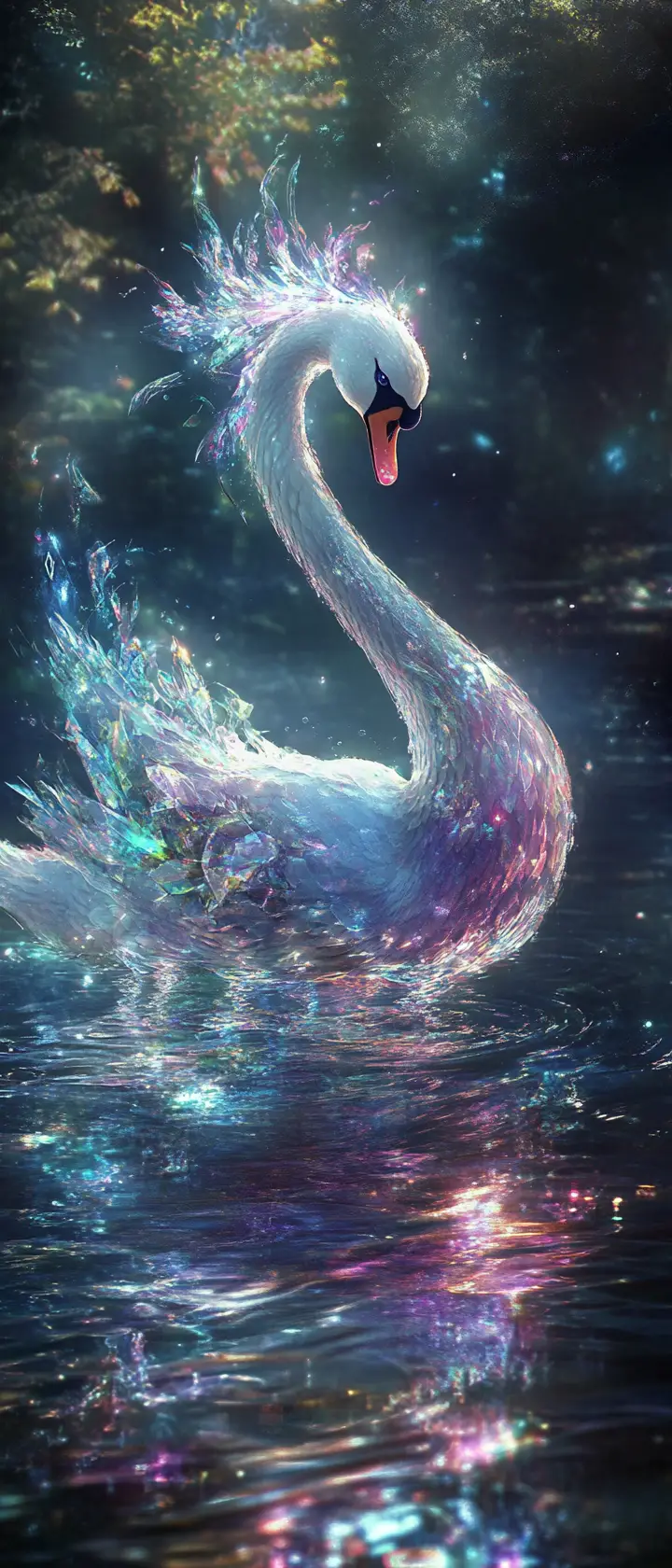 Glass Swan Gliding Across A Misty Fantasy Lake