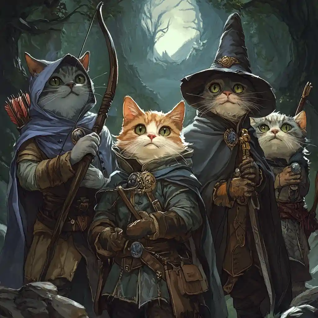 Cat adventurers as a fantasy role playing party