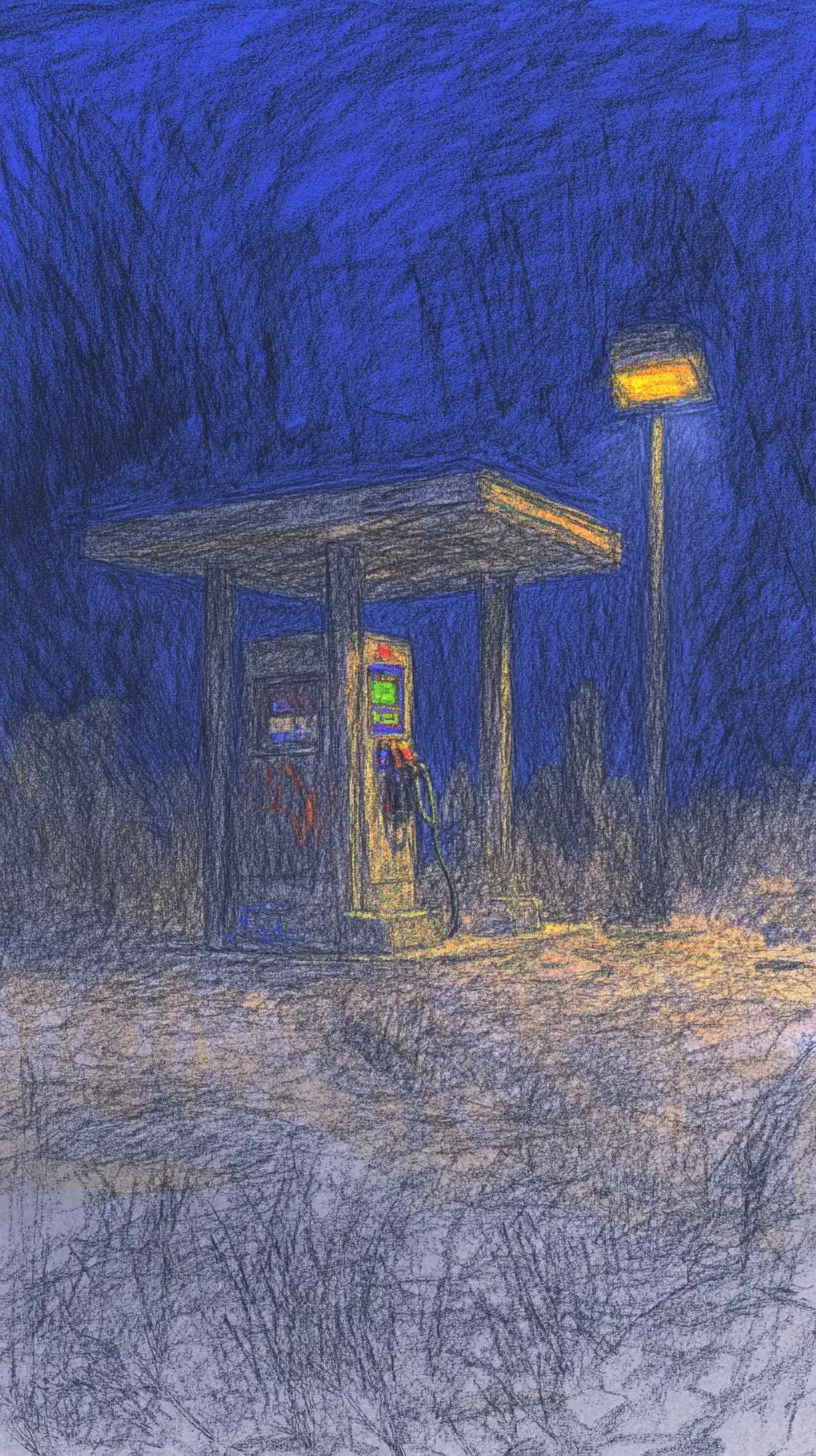 Surreal gas station nestled in a quiet coral reef