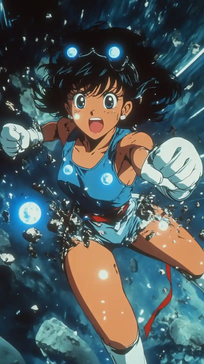 Teenage magical girl battling faceless ninjas in ruin