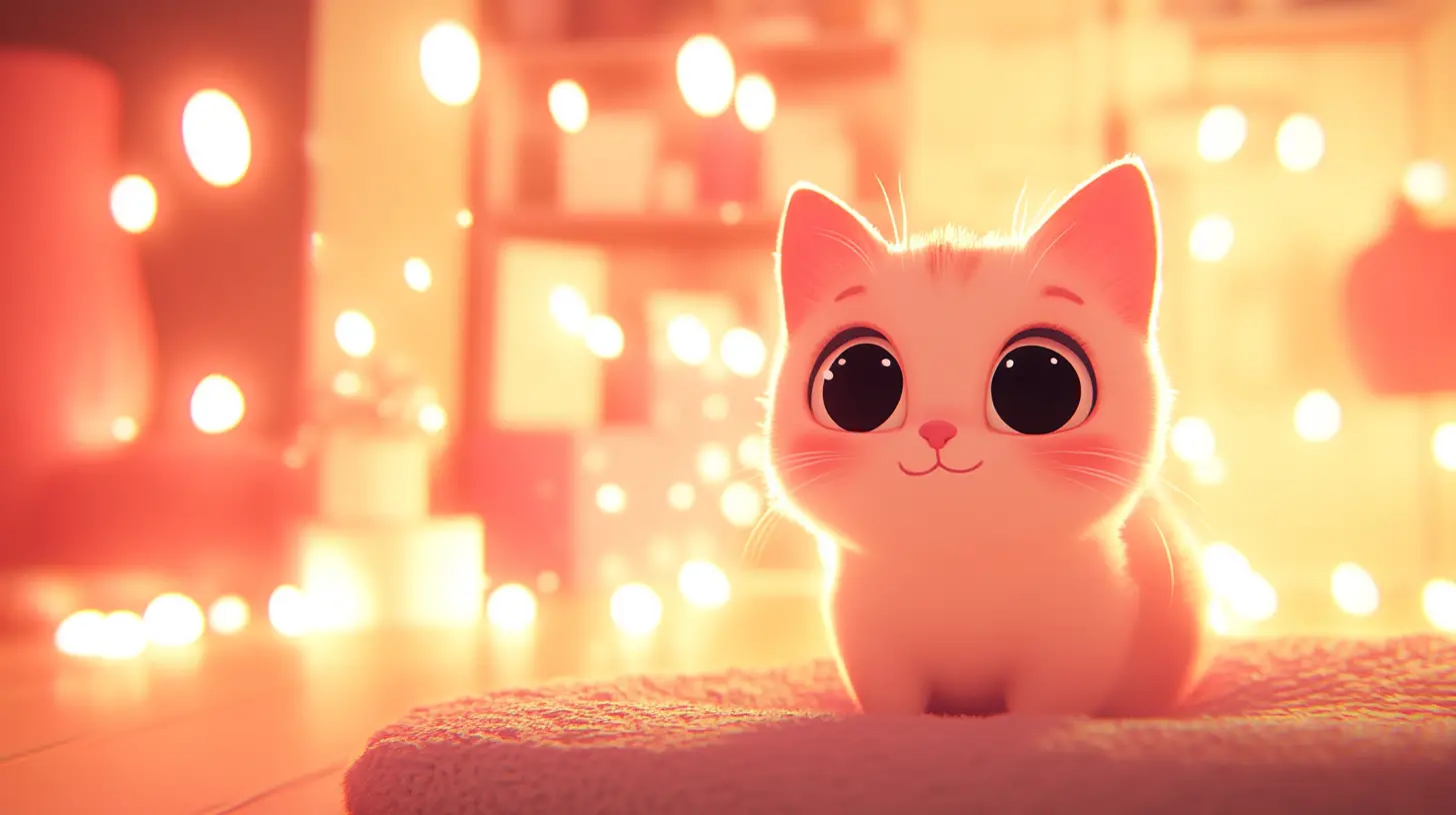 Cute kawaii cat in a cozy pastel colored room