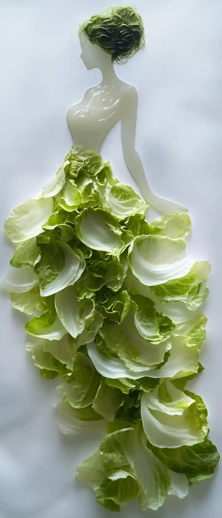Minimalist lettuce leaf silhouette of an elegant lady