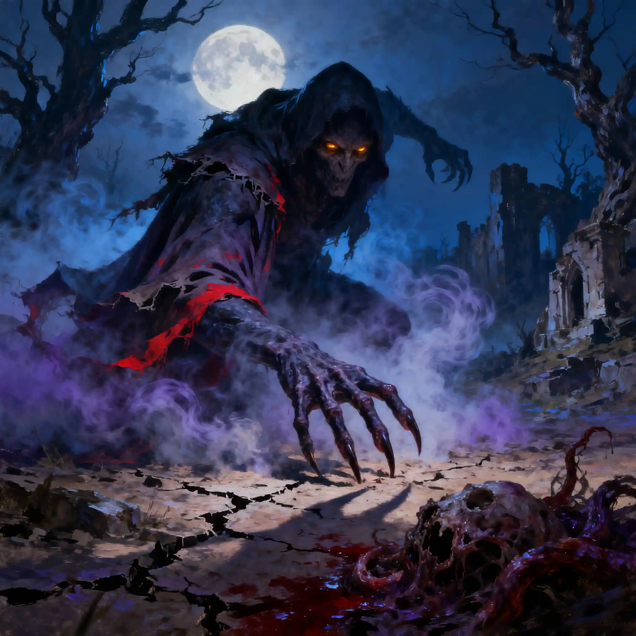Scary ultra realistic horror scene in oil painting style