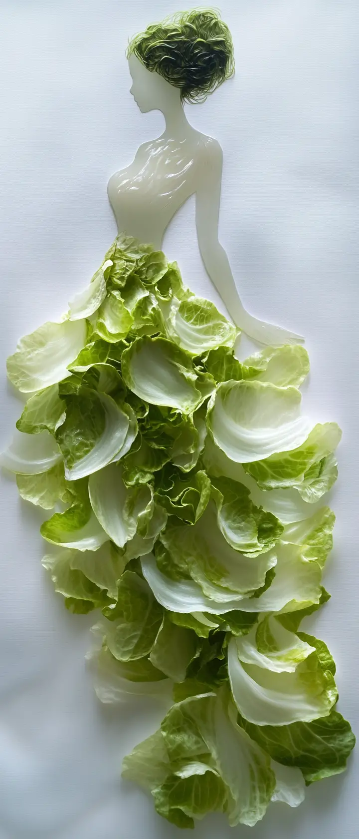 Minimalist lettuce leaf silhouette of an elegant lady