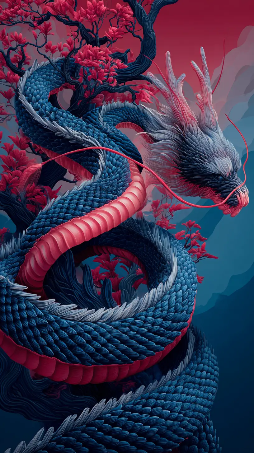 Chinesischer Drache, der im Märchenstil durch den Himmel wirbelt