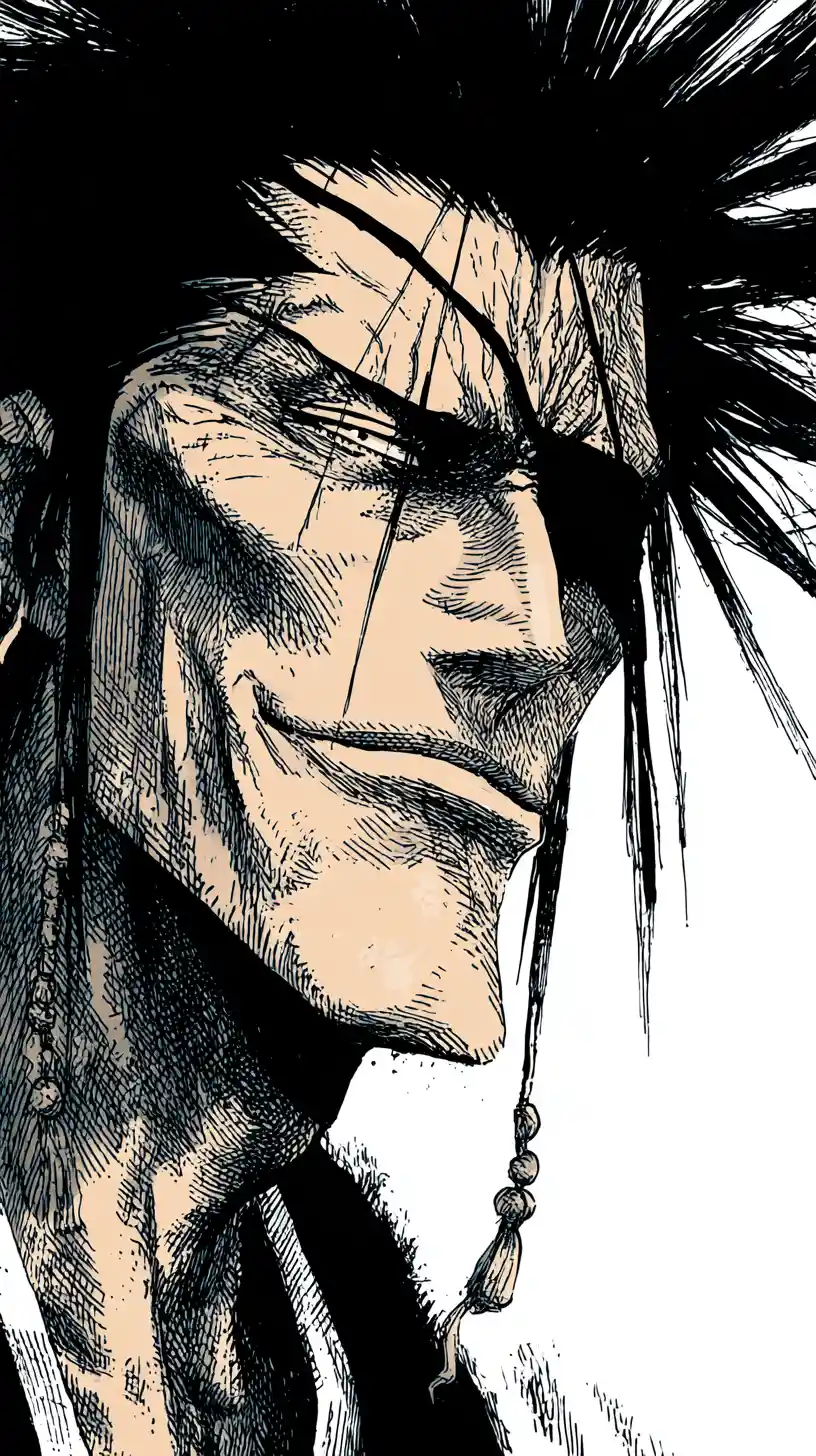 Battle ready warrior with jagged sword and fierce grin