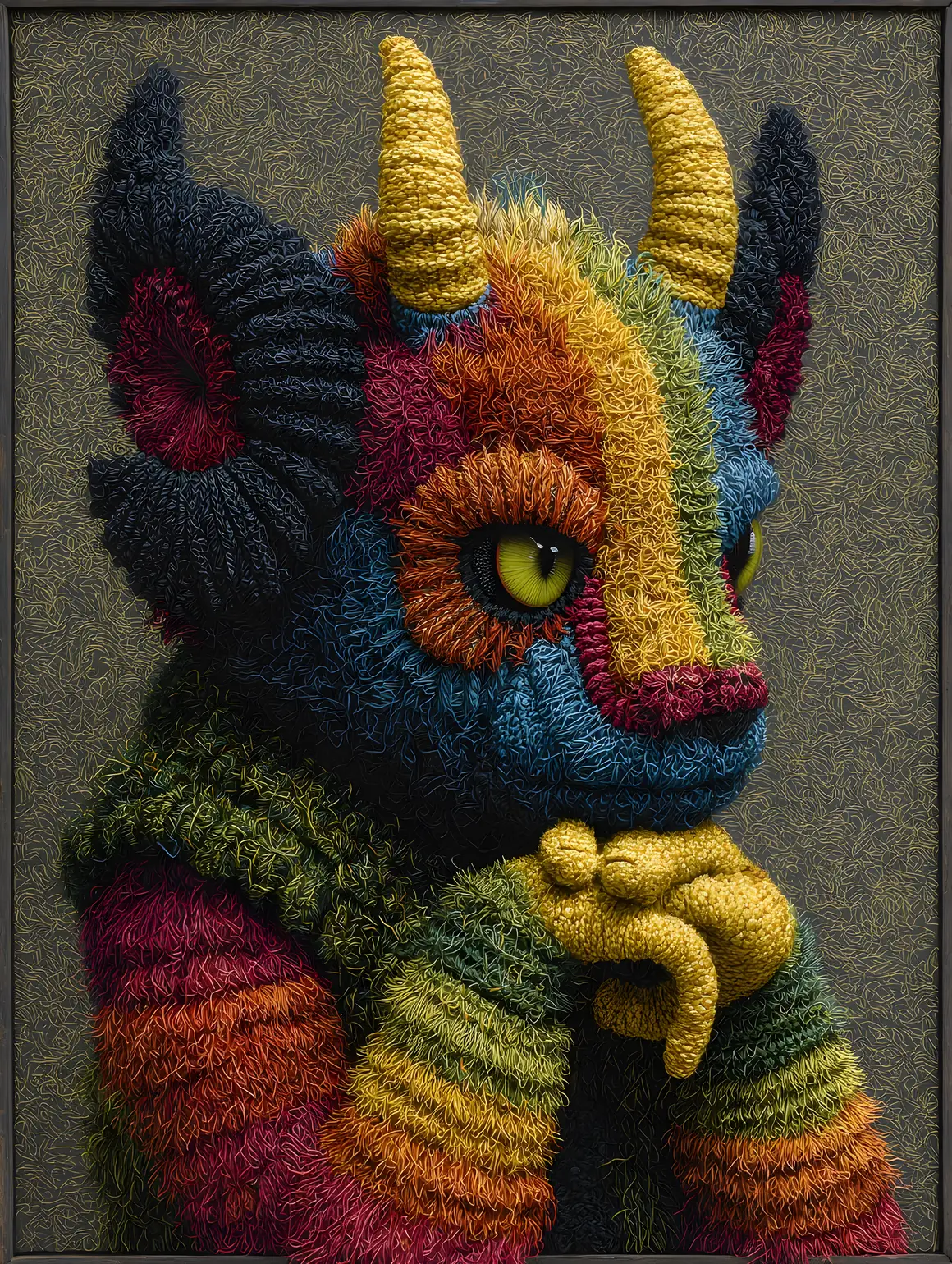 Full body crochet monster in modern dark art style