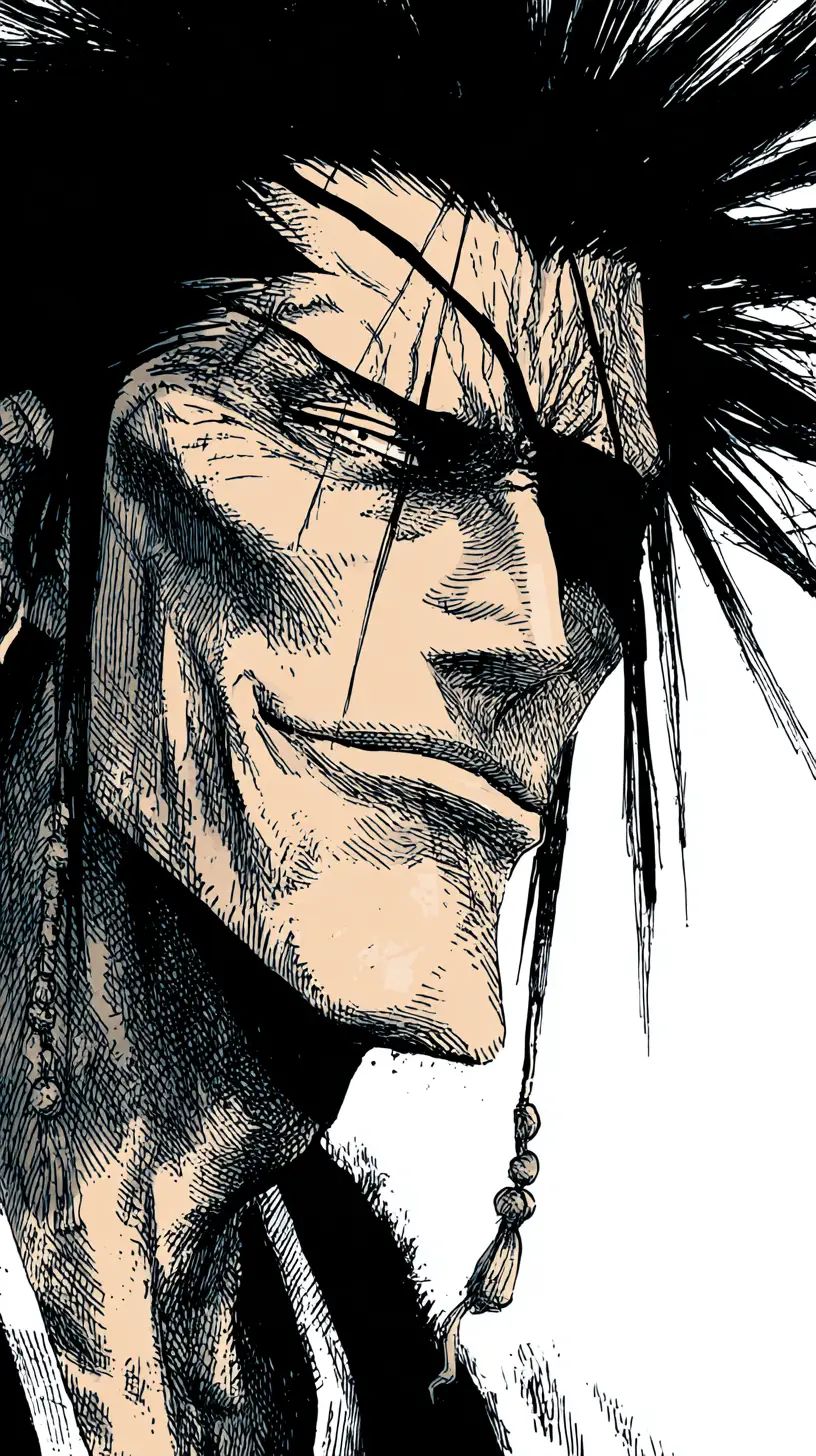 Battle ready warrior with jagged sword and fierce grin