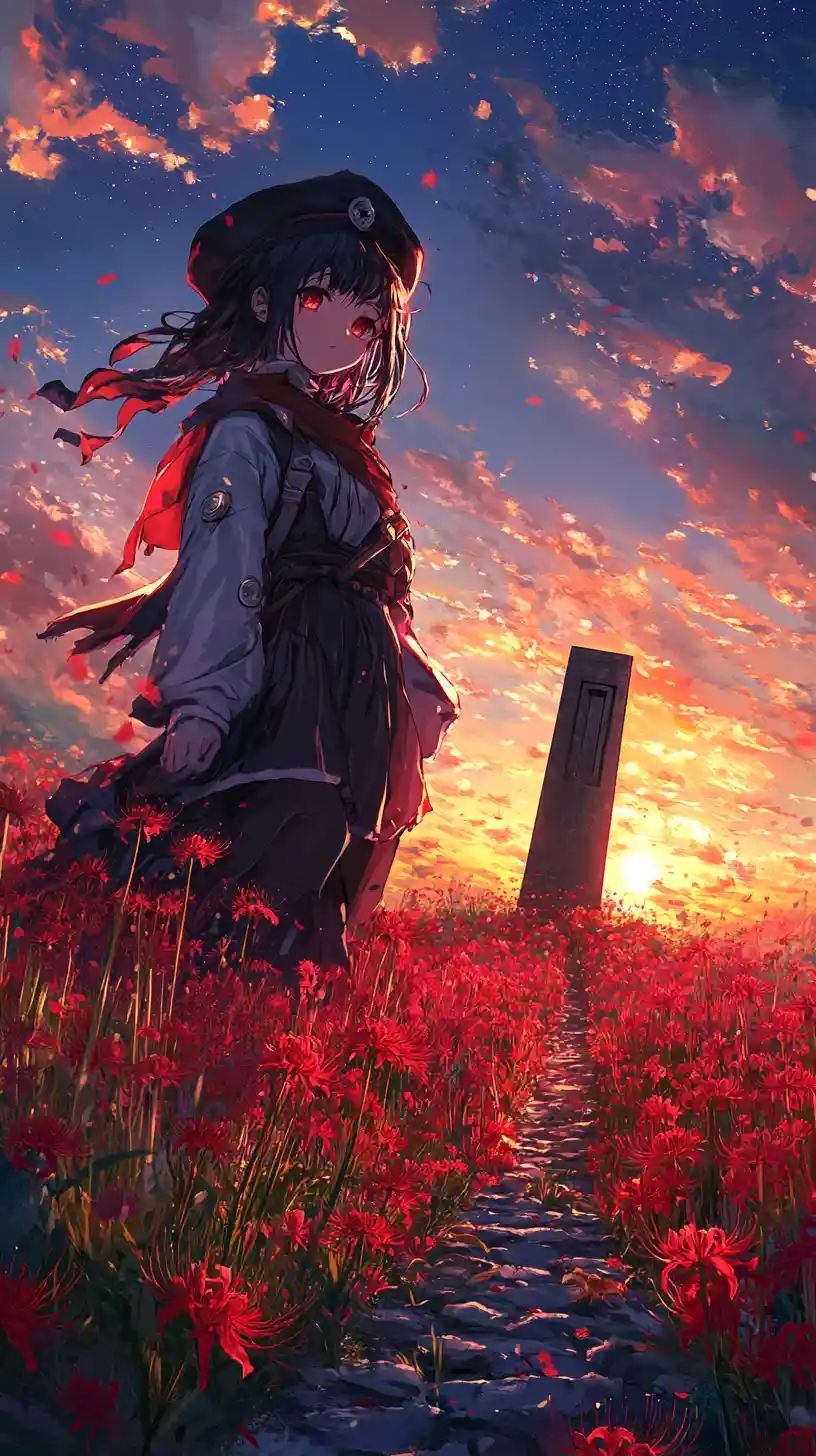 Anime girl warrior in a dark blue coat with sword