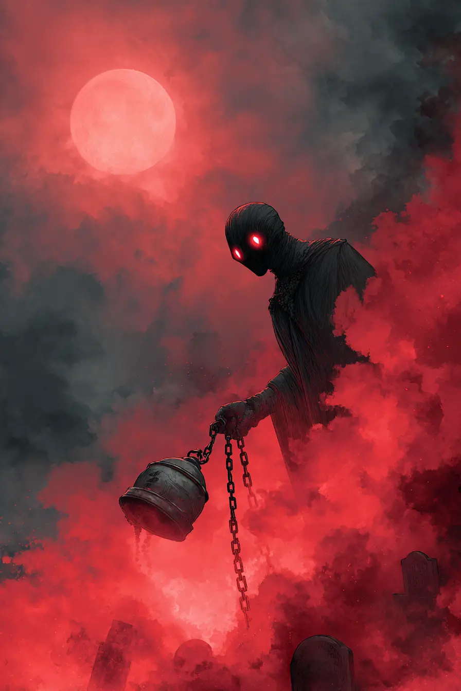 Dark Wraith Carrying Censer In Moonlit Cemetery