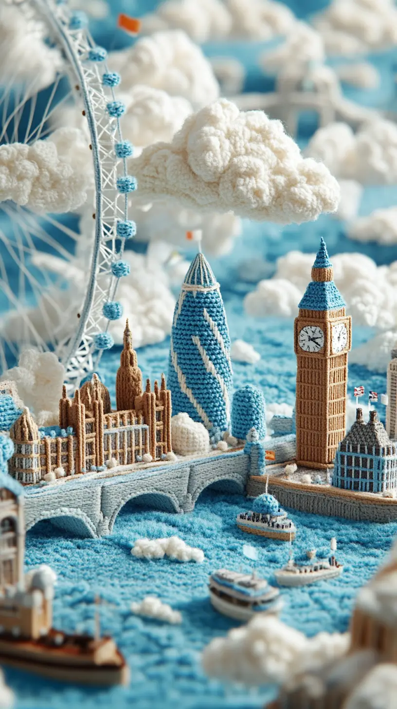 Felt art london skyline with iconic city landmarks