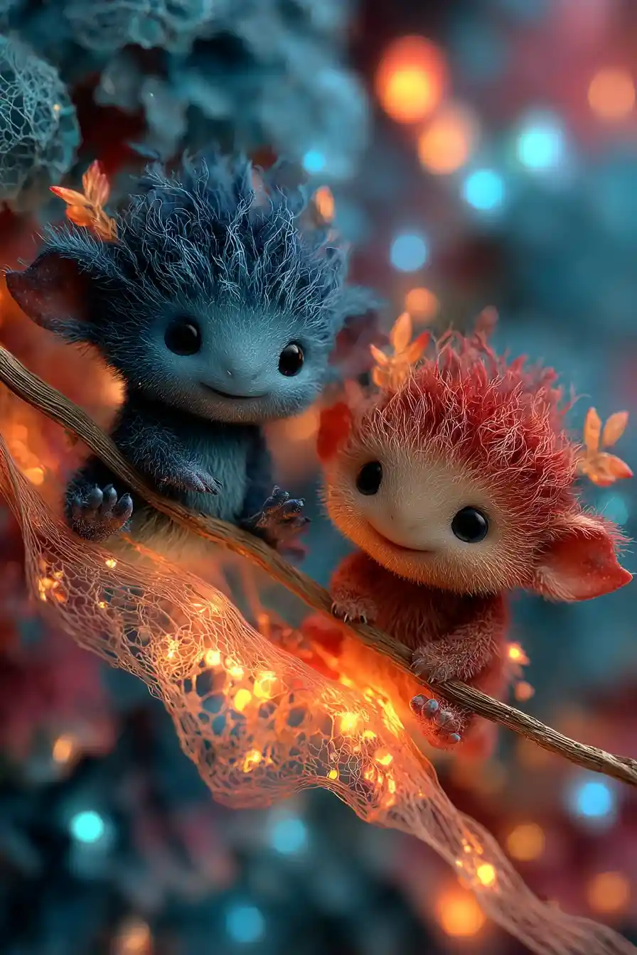 Playful forest imps chasing a falling star